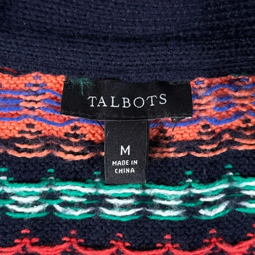 Talbots Cardigan Womens M Navy Fair Isle Button‎ Front Knit Sweater Long Sleeve